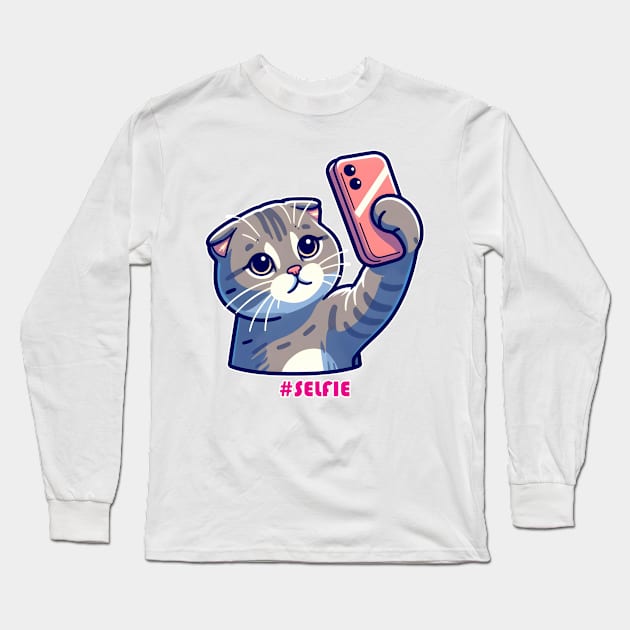 Cat Selfie Long Sleeve T-Shirt by Rawlifegraphic